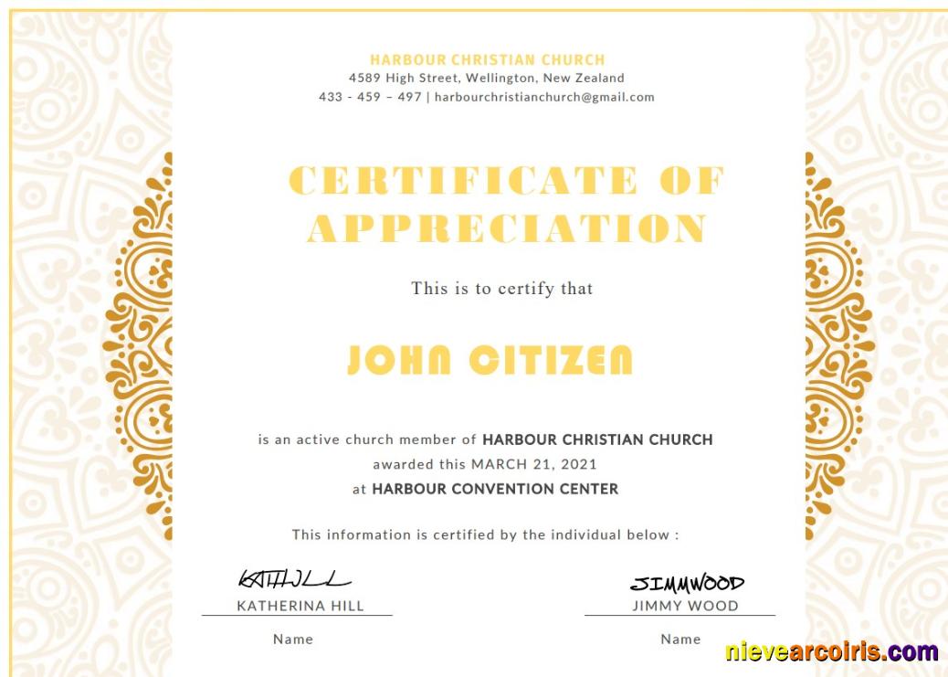 USA Church Certificate of Appreciation